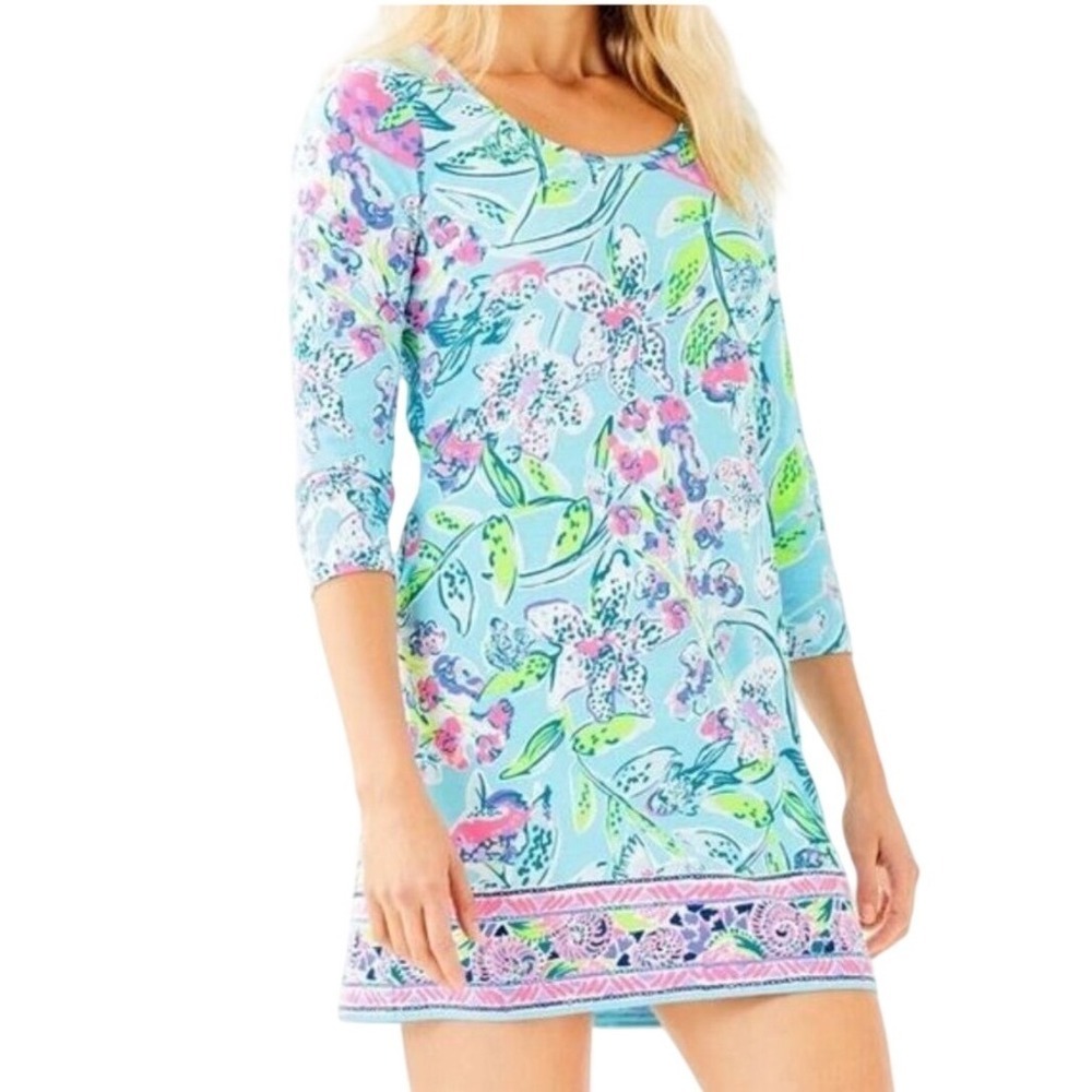 Lilly Pulitzer Beacon Dress Sway this Way Bali Blue Floral Print Cotton Dress, S